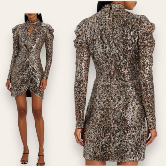 NWOT Jonathan Simkhai Mallory Sequin Mini Halter Dress Multi Silver Gold 4 Women - Picture 1 of 10
